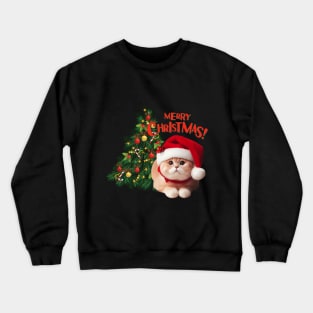 Cute Brown Cat in Santa hat with Christmas tree ,Brafdesign Crewneck Sweatshirt